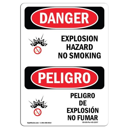 SIGNMISSION Safety Sign, OSHA Danger, 18" Height, Aluminum, Explosion Hazard No Smoking Spanish OS-DS-A-1218-VS-1207
